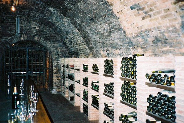 The Moosbruggers' incipient vinothek and the remains of our "champagne" reception &copy; AJ Stevenson